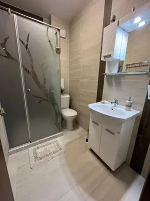 a bathroom with a shower and a sink and a toilet at Ideal Center by the Park - Walk to Kapana in Plovdiv
