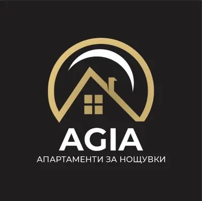 a yellow and white logo with a house in it at AGIA 2 - cozy one room apartment in Sofia