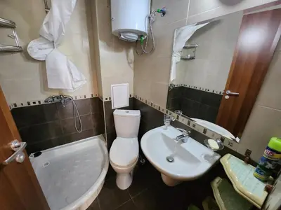 a small bathroom with a toilet and a sink at Pine tree Easy Ski access - Next 100m to Ski slope and forest view in Bansko