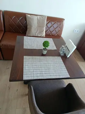 a coffee table with a plant on top of it at Ubis Hotel in Krumovo