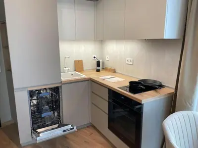 a small kitchen with a stove and a sink at Via310 by Cosher in Sofia