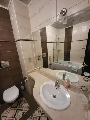 a bathroom with a sink and a toilet and a mirror at Apartment in Hotel Sveti Spas 5 Velingrad in Velingrad