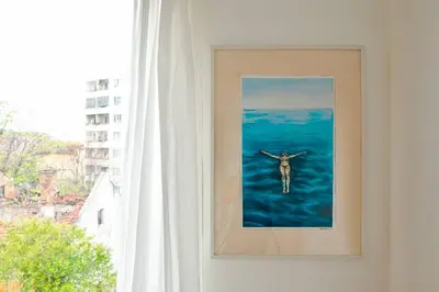 a picture of a crucifix hanging on a window at Work Friendly 2BR AC Terrace Str Parking in Sofia
