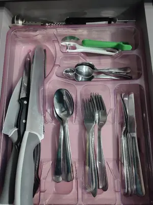 a plastic container filled with silver utensils at Deluxe Apartment In Belvedere With Terrace in Bansko