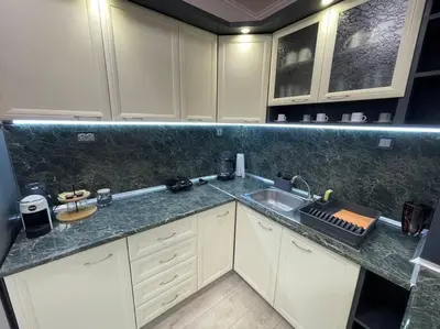 a kitchen with a sink and a counter top at Apartment Iztochen blvd, free parking in Plovdiv