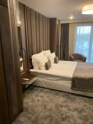a hotel room with a bed and a window at Hotel Royal Plovdiv in Plovdiv
