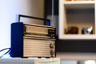 an old radio sitting on top of a table at Escape in photos in top centre apartment in Sofia