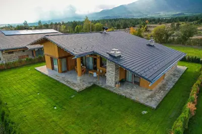 an overhead view of a house with a slate roof at Pirin Golf Villa Relax in Razlog