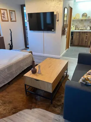 a living room with a bed and a coffee table at Luxury Studio1 in Hotel Friends in Bansko