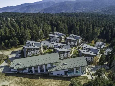 an aerial view of a resort in the mountains at Exquisite Euphoria apartment for 4 Guests in Borovets Ski Resort in Borovets
