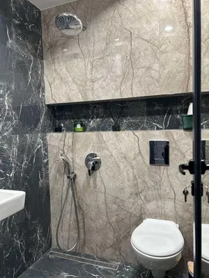 a bathroom with a shower and a toilet at Green Paradise - Luxurious Apartments in Plovdiv