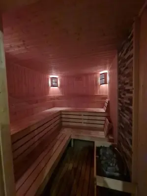 a room with a sauna with at 2 Bdr Garden Apt with Spa near Ski and Golf in Razlog