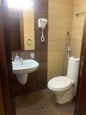 a bathroom with a toilet and a sink at Уютная студия Green Life E 04 in Bansko