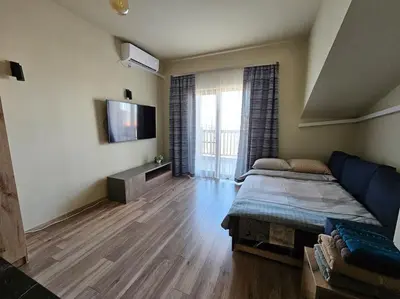 a living room with a bed and a television at CROWN Apartment Bansko in Bansko