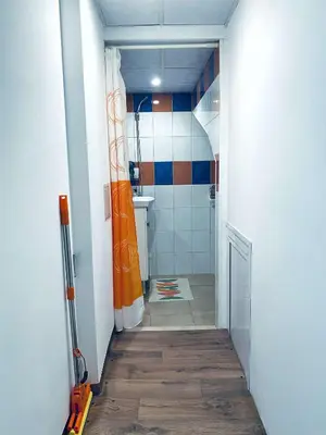a bathroom with a walk in shower and a toilet at Къща за гости Василеви in Bratsigovo