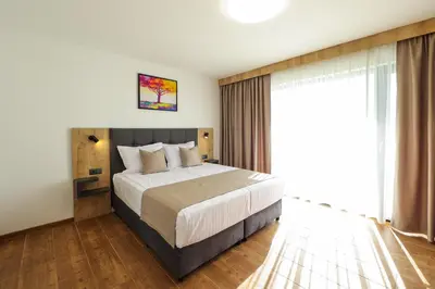 a bedroom with a large bed and a window at Lavalliere Hotel & Villas in Sarnitsa