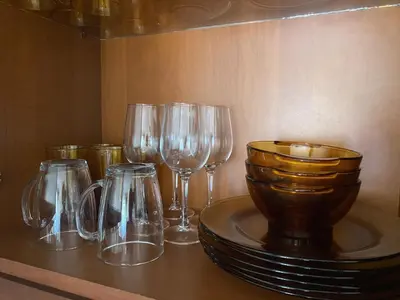 a group of wine glasses sitting on a table at Ski Lift - NoVi Apartments Bansko in Bansko