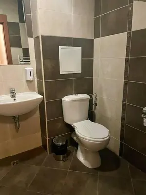 a bathroom with a toilet and a sink at Mountain view 1-bedroom apartment few steps from ski piste and Gondola lift in Bansko