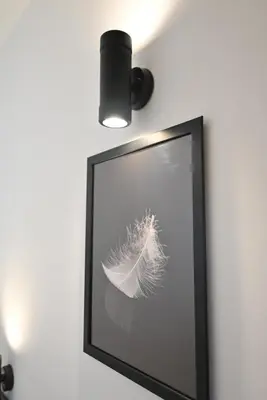 a picture of a feather on a wall with a light at Къща за Гости БАРБЕЛ in Golyam Izvor
