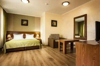 a hotel room with a bed and a chair at SPA Hotel Elbrus in Velingrad