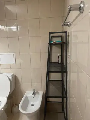 a bathroom with a toilet and a shelf next to a sink at 27 Monastery in Bansko