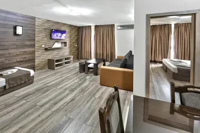 a hotel room with a bed and a tv at Hotel Elit in Sandanski