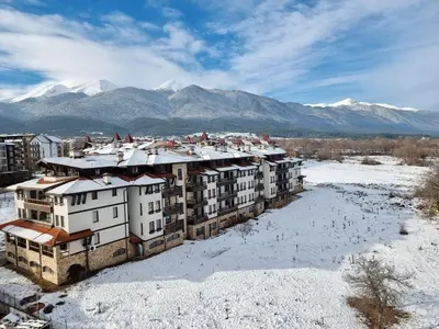 an aerial view of a city in the snow at Belvedere private apartment 1-bedroom with balcony in Bansko