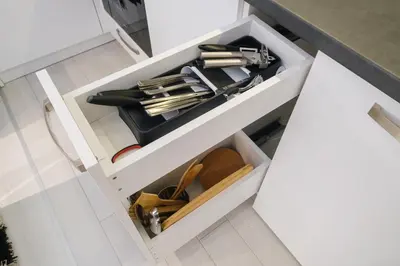 a kitchen drawer with a sink and some objects at Heart of Plovdiv Studio Apartment Free Parking in Plovdiv