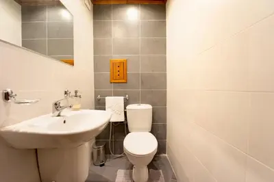 a bathroom with a white toilet and a sink at Host2U Penthouse 2-Bedrooms The Best View - Free Parking in Bansko