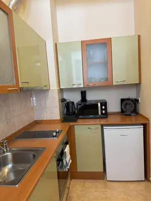 a kitchen with a sink and a microwave at SnowLine Flora in Borovets