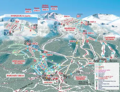 a map of the ski resort in the mountains at SnowLine Flora in Borovets