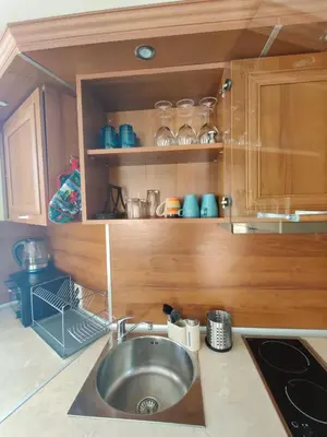a kitchen counter with a sink in a kitchen at Fenix Emerald in Bansko