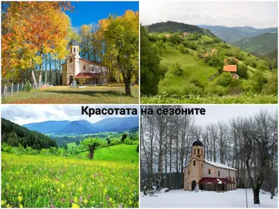 a collage of photos with a church in a field at Къща за гости МЕЧА СТЪПКА in Gela