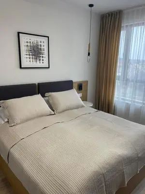 a large bed in a bedroom with a window at Villa Vitosha Apartments in Hisarya