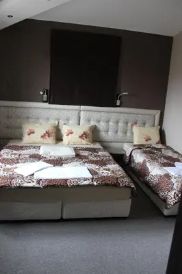 a bedroom with two beds in a room at Guest House Veni in Blagoevgrad