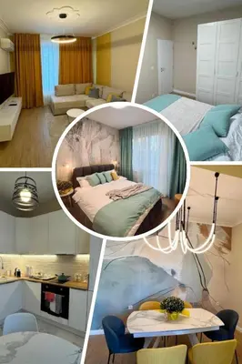 a collage of photos of a bedroom and a living room at Homely Apartment in Lozenets Sofia in Sofia