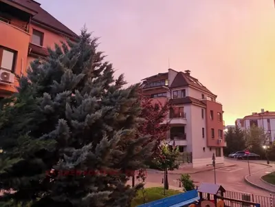 a christmas tree in front of a building at Cite Jardin in Sofia