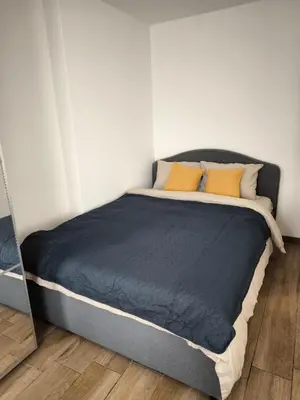 a bed in a room with a mirror at Victoria Elegance Apartment in Sofia