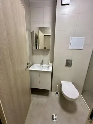 a bathroom with a toilet and a sink at Music Flats in Sofia