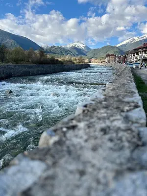 a view of a river with mountains in the background at Daniel's Suite - 4 Season apartment in Bansko