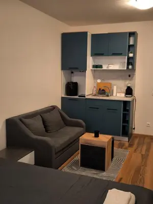 a living room with a couch and a chair and a table at NiSimo Apartment Grand Resort Pamporovo in Pamporovo