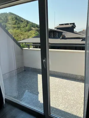 a view from a window of a balcony at Ira 28 in Sandanski