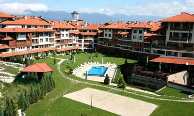 an aerial view of an apartment complex with a swimming pool at Bansko Royal Towers in Bansko