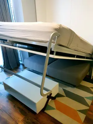a bunk bed in a room with a bed frame at Smart Studio in the heart of Sofia in Sofia