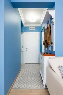 a bedroom with blue walls and a white door at Casa Dolce far niente , in Blue, PARKING in Sofia