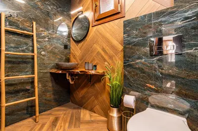 a bathroom with a sink and a toilet at АРТ Къща Широка Лъка in Shiroka Lŭka