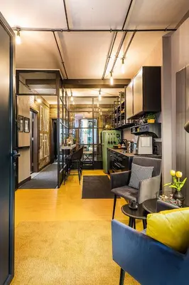 a room with a kitchen and a living room at 5 Vintage Guest House in Sofia