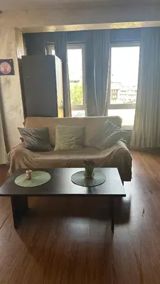 a living room with a couch and a coffee table at Eleonor Mountain Studio in Bansko