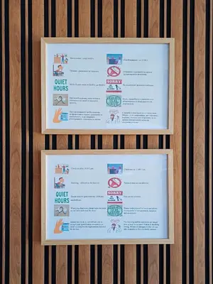 two framed pictures of a hotel lunch menu at Your Home in Plovdiv with Free Private Parking in Plovdiv