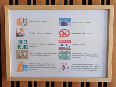 a framed picture of a menu in a wooden frame at Your Home in Plovdiv with Free Private Parking in Plovdiv